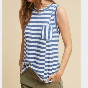 Anthropologie Stateside Painterly Blue Striped Top